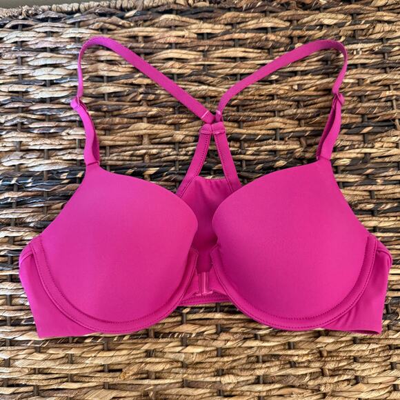 Bare Necessities Fuchsia Front Close Racer Back Bra Sz 32B Lined Underwire - Picture 4 of 6